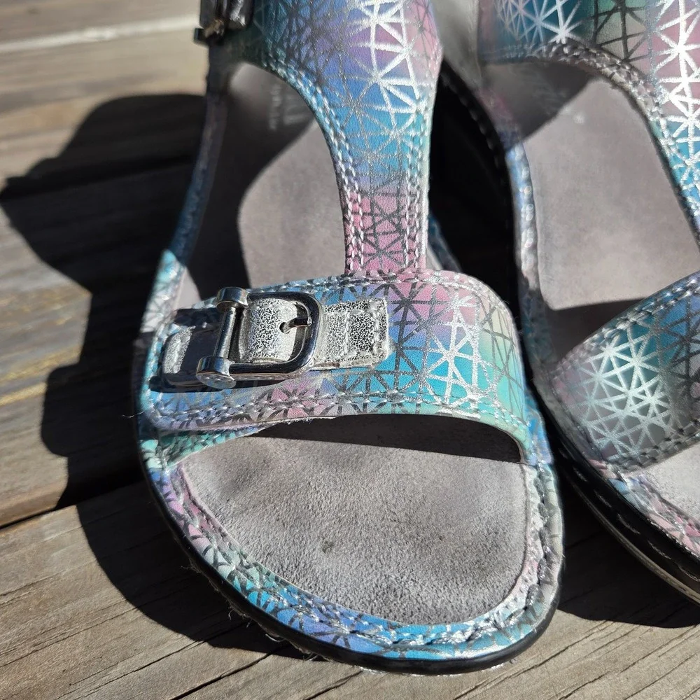 Alegria LAR620 Lara Pretty Baby Rainbow Silver Leather Sandals‎ Women 6-6.5 36